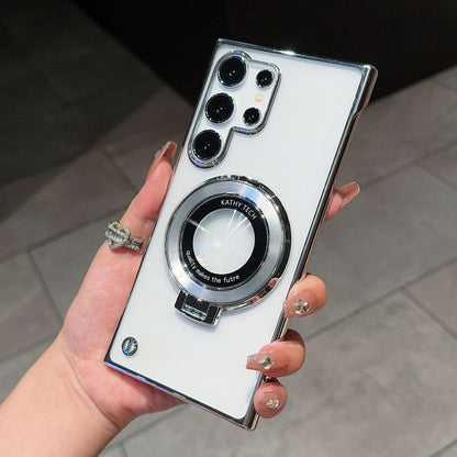 Casing ponsel Samsung tanpa bates magnetik elektroplating transparan