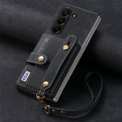 Wristband Lanyard Card Slot Leather Case Samsung Z Fold Phone Case