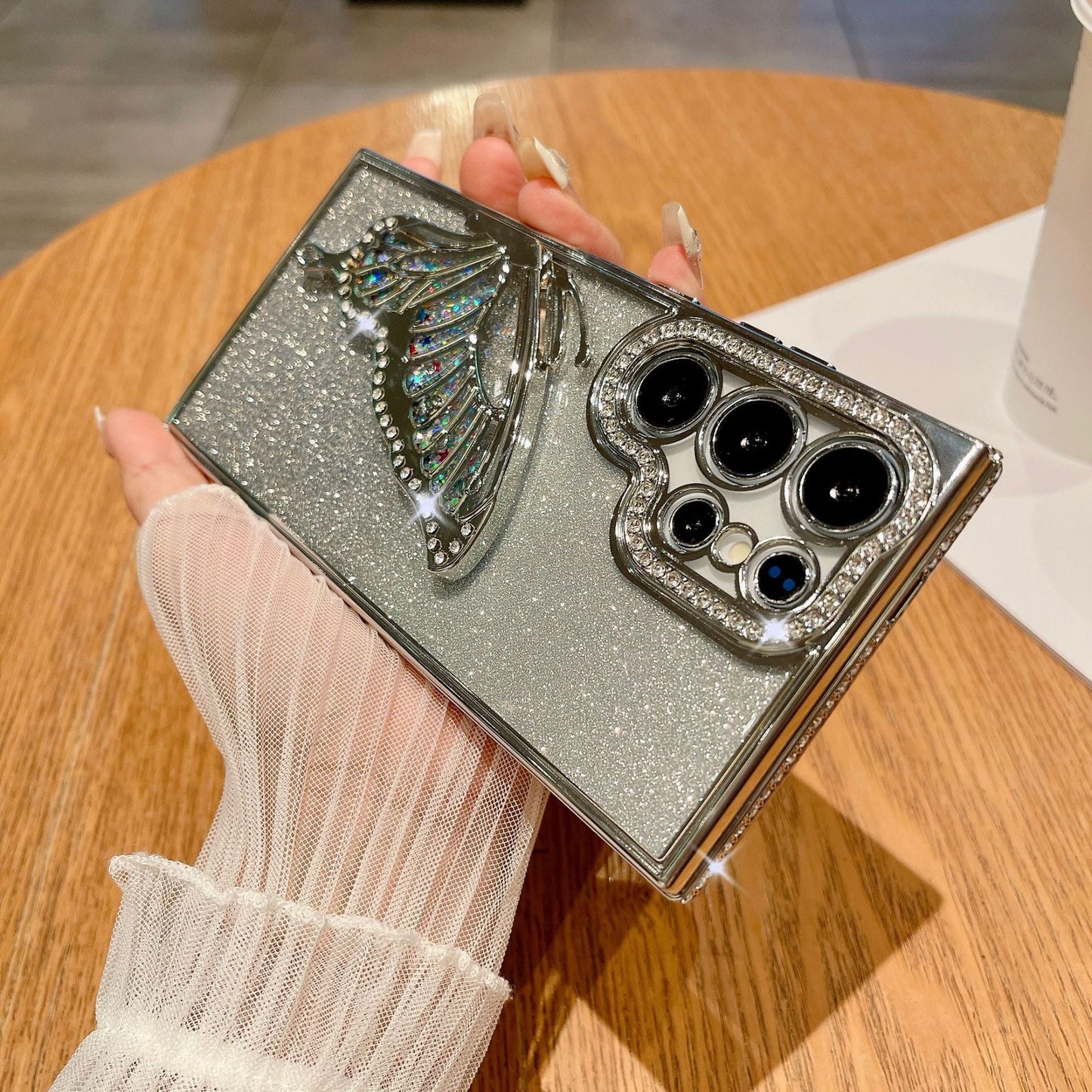 Rak bergemerlapan mewah rama-rama berlian buatan tiga dimensi sarung telefon bimbit Samsung 