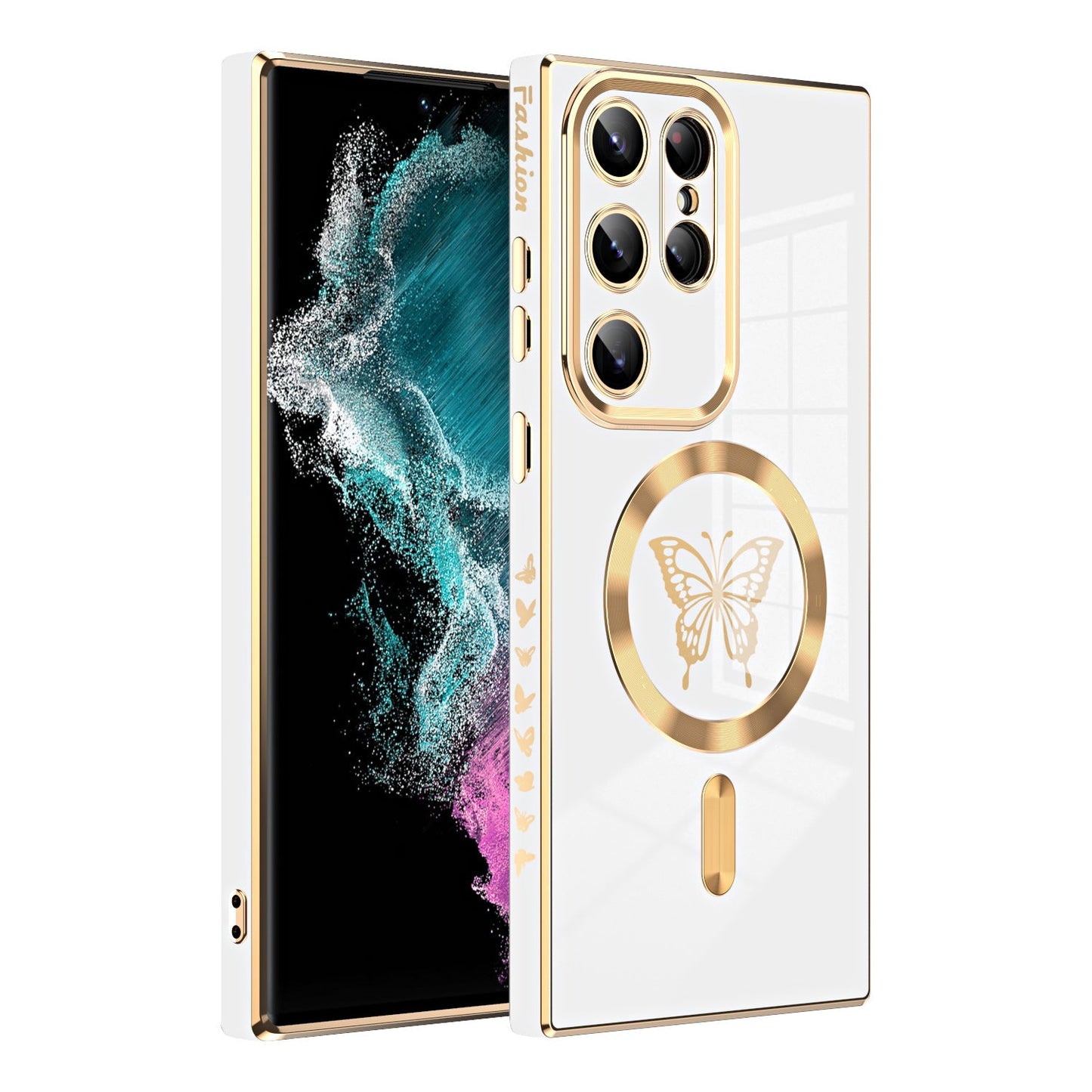 Solid color electroplated butterfly magnetic Samsung mobile phone case