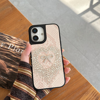 Heart-and-Bow Snakeskin-Pattern iPhone Case