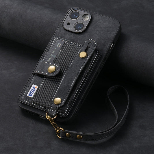 Wristband Lanyard Card Slot Leather Case Apple Phone Case