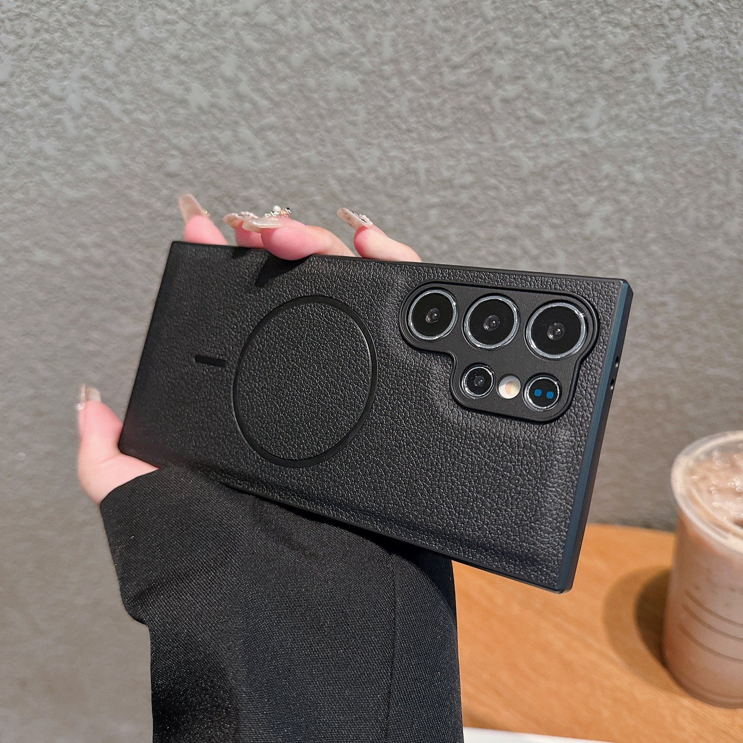 Fashionable plain leather magnetic Samsung phone case