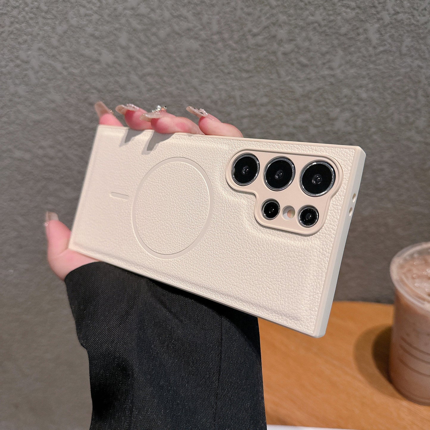 Fashionable plain leather magnetic Samsung phone case