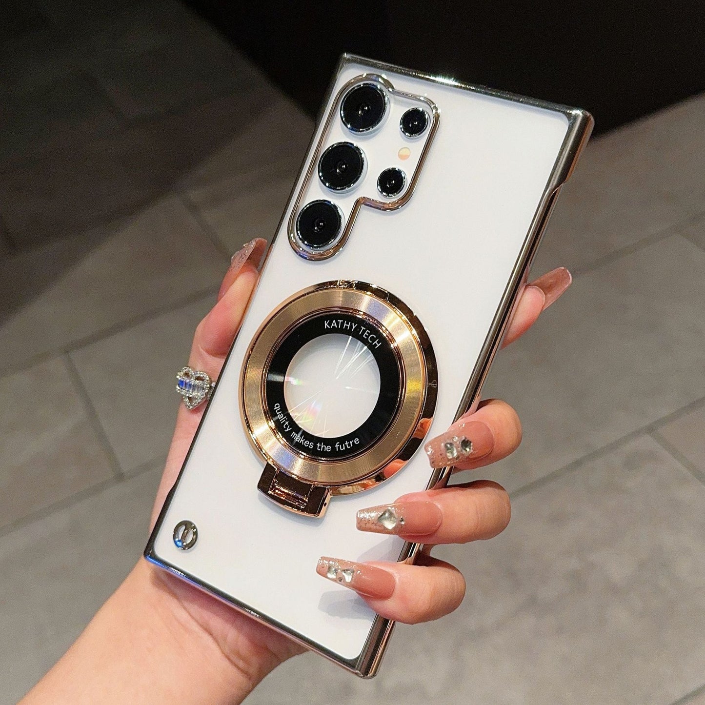 Casing ponsel Samsung tanpa bates magnetik elektroplating transparan