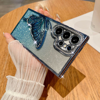 Rak bergemerlapan mewah rama-rama berlian buatan tiga dimensi sarung telefon bimbit Samsung 