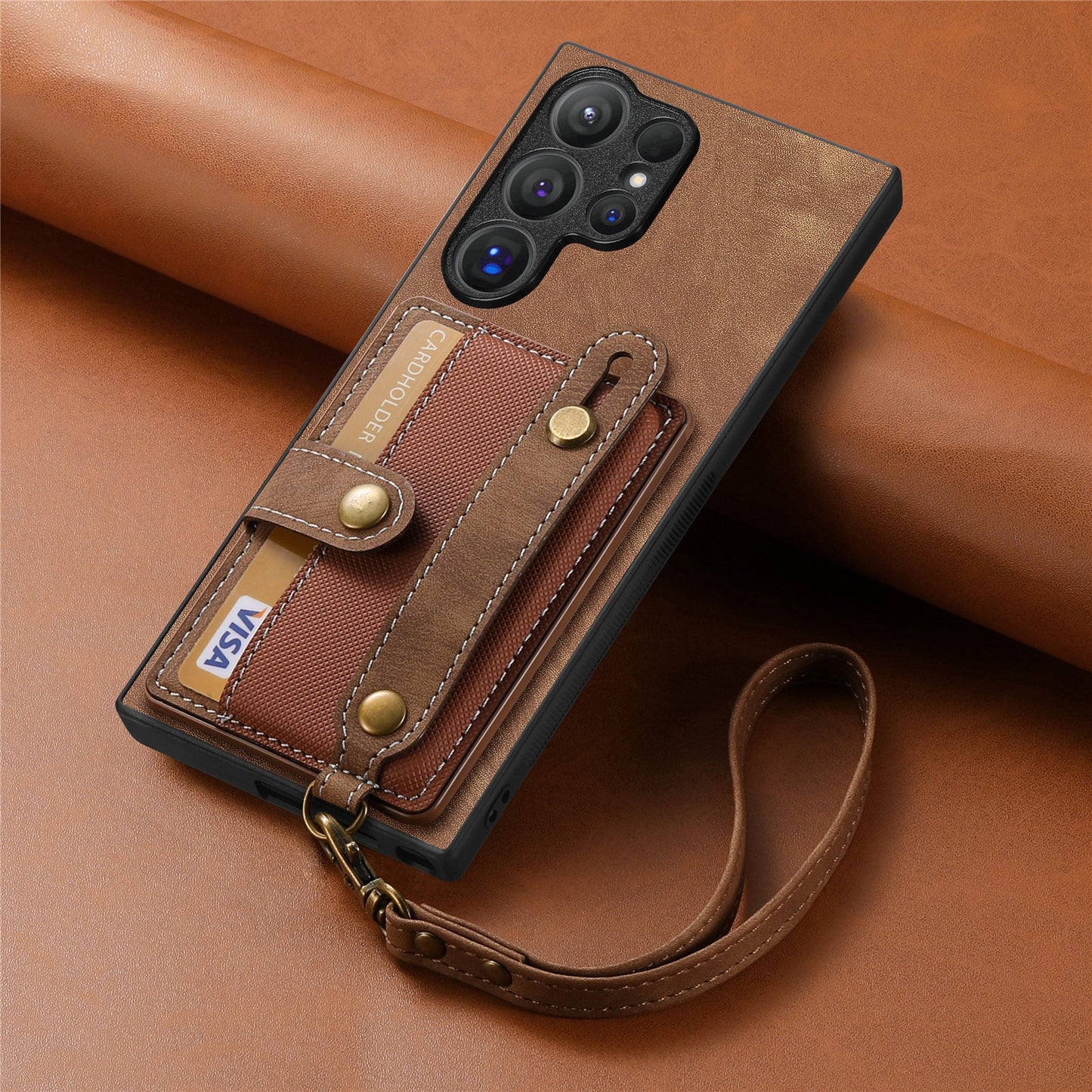 Wristband Lanyard Card Slot Leather Case Samsung Phone Case