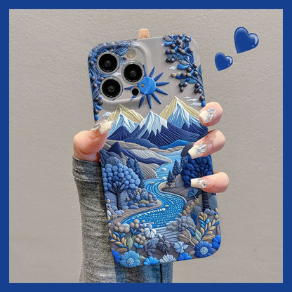 Plum Purple Mountains and Sunshine Apple Phone Case