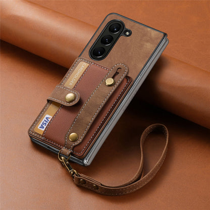 Wristband Lanyard Card Slot Leather Case Samsung Z Fold Phone Case