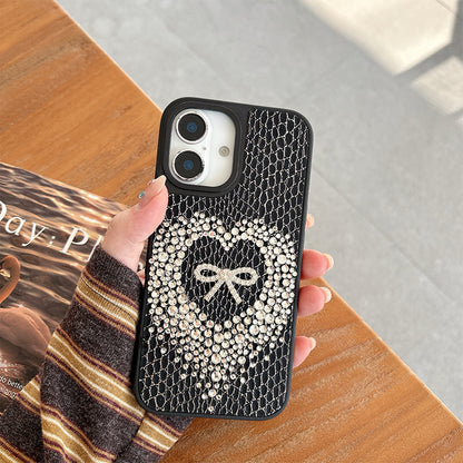 Heart-and-Bow Snakeskin-Pattern iPhone Case