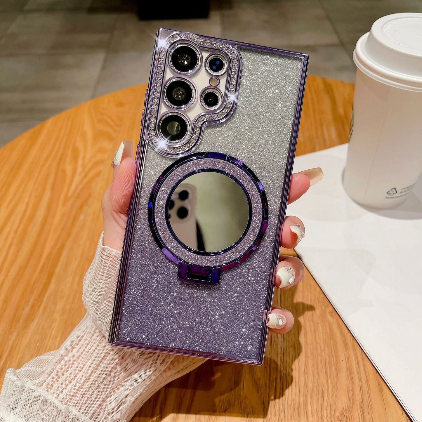 Glitter mirror electroplated rhinestone magnetic Samsung mobile phone case