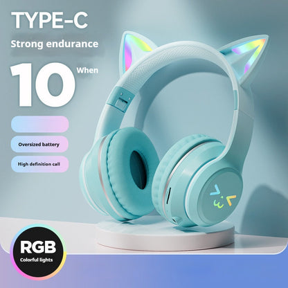 Gradient color cat ear bluetooth headset wireless headband earphones