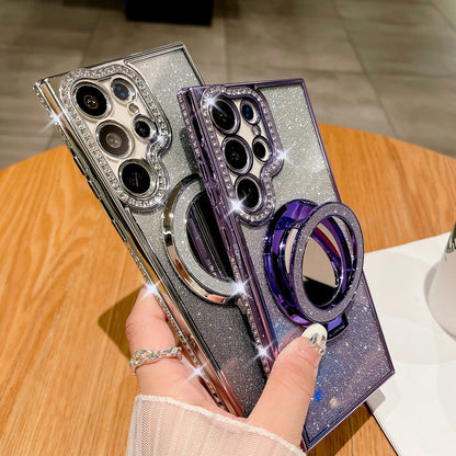 Glitter mirror electroplated rhinestone magnetic Samsung mobile phone case