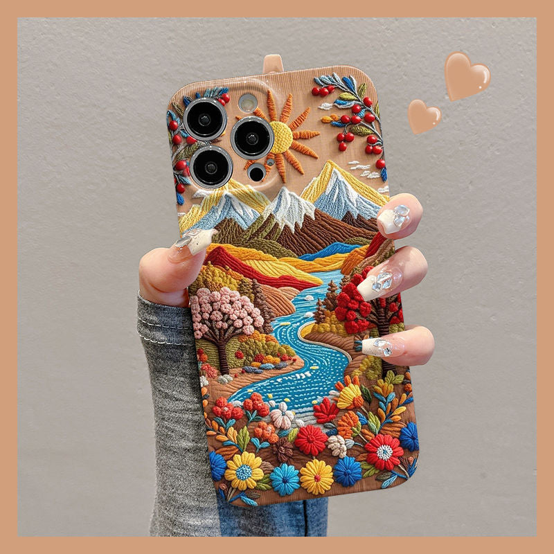 Plum Purple Mountains and Sunshine Apple Phone Case