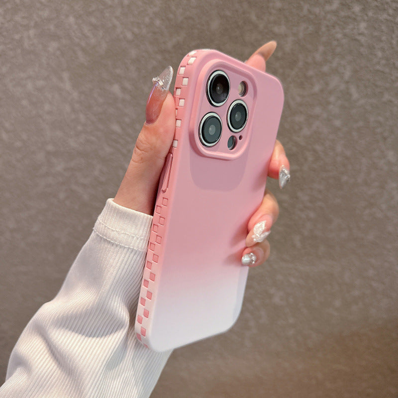 Skin-textured square gradient color Apple phone case