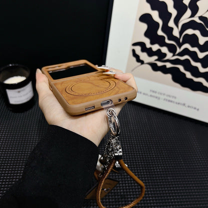 Sheep leather magnetic lanyard Z Flip phone case