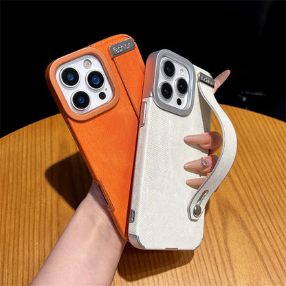 Minimalist solid color denim wrist strap magnetic Apple phone case