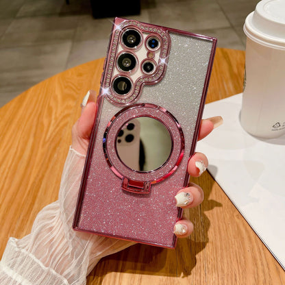 Glitter mirror electroplated rhinestone magnetic Samsung mobile phone case