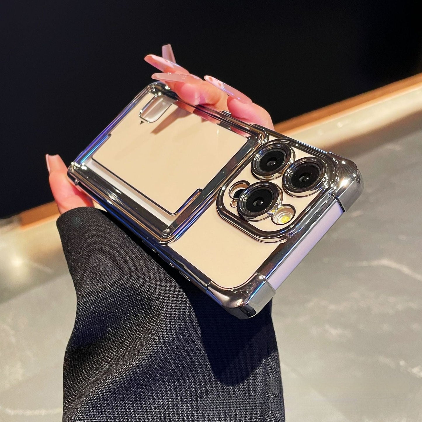 Pemegang kad kreatif penyaduran elektrik sarung telefon Apple 