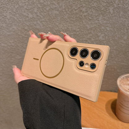 Fashionable plain leather magnetic Samsung phone case