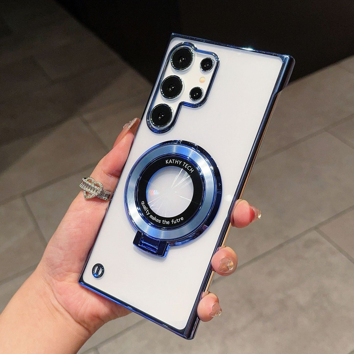 Casing ponsel Samsung tanpa bates magnetik elektroplating transparan