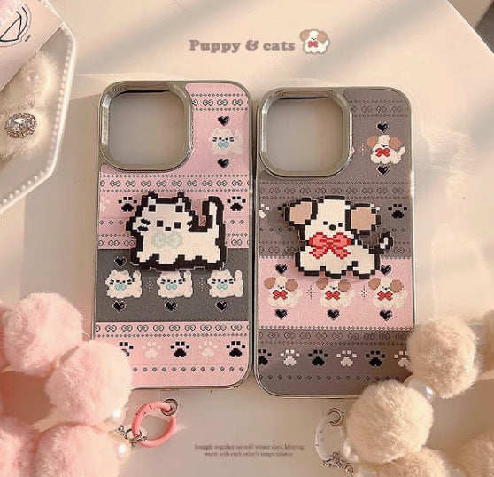 Cute sketch cat and puppy iPhone case