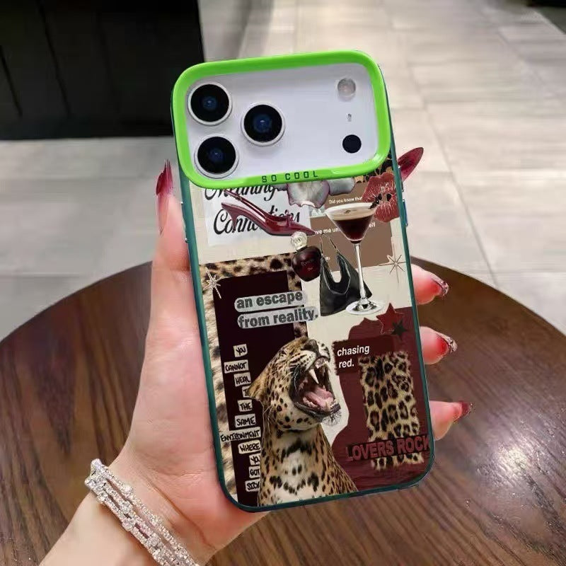 Leopard print red wine Apple phone case