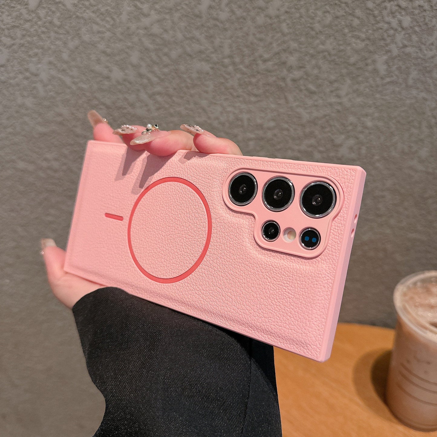 Fashionable plain leather magnetic Samsung phone case