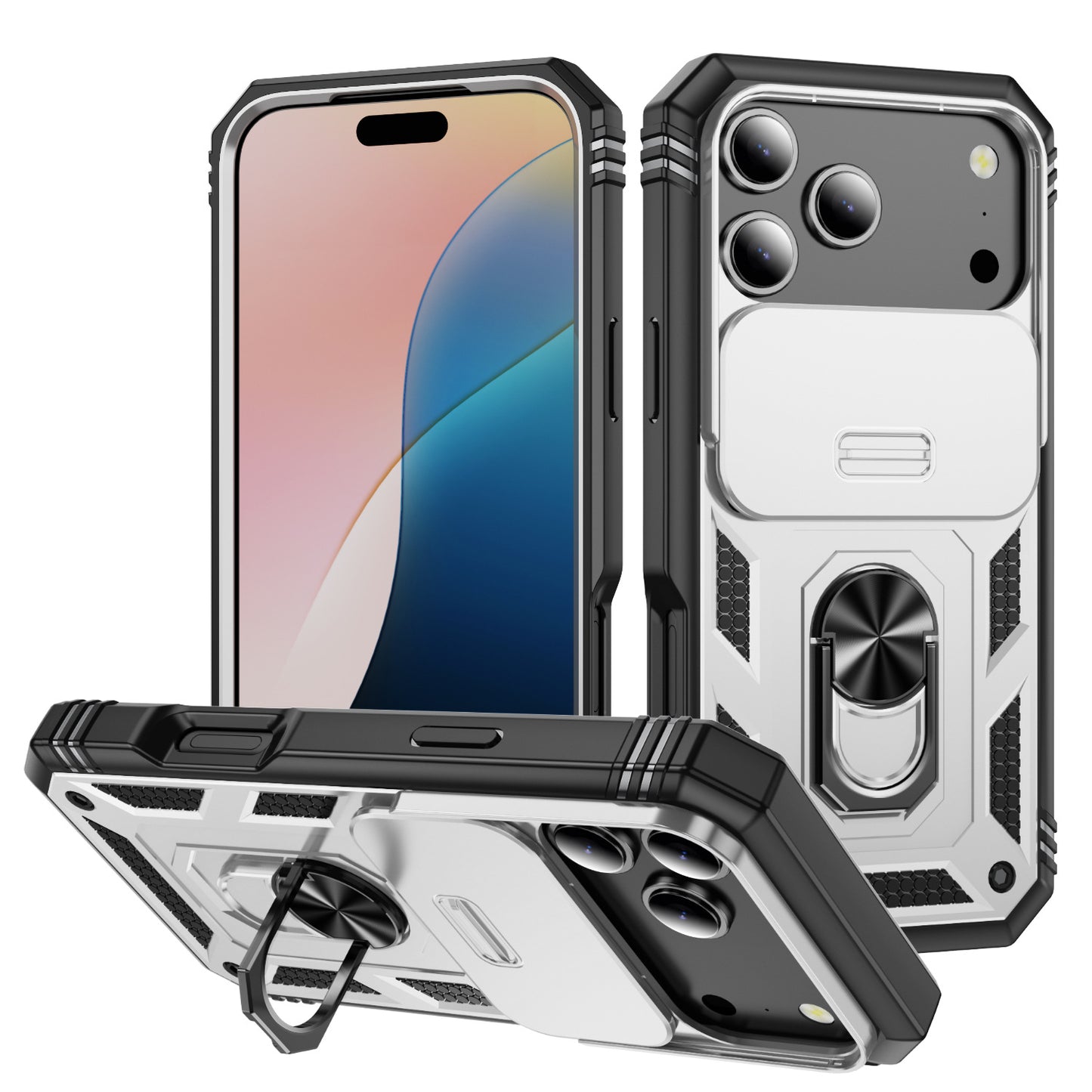 Window-opening 3-in-1 magnetic ring case for Apple phones