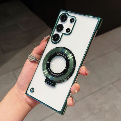 Casing ponsel Samsung tanpa bates magnetik elektroplating transparan