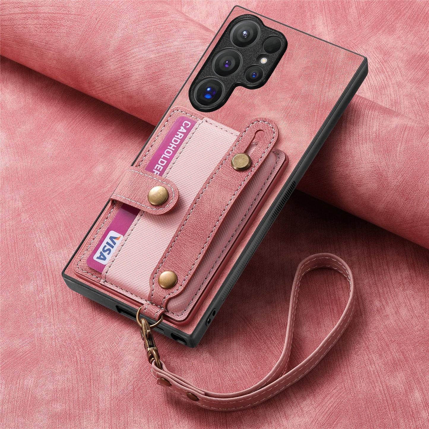 Wristband Lanyard Card Slot Leather Case Samsung Phone Case