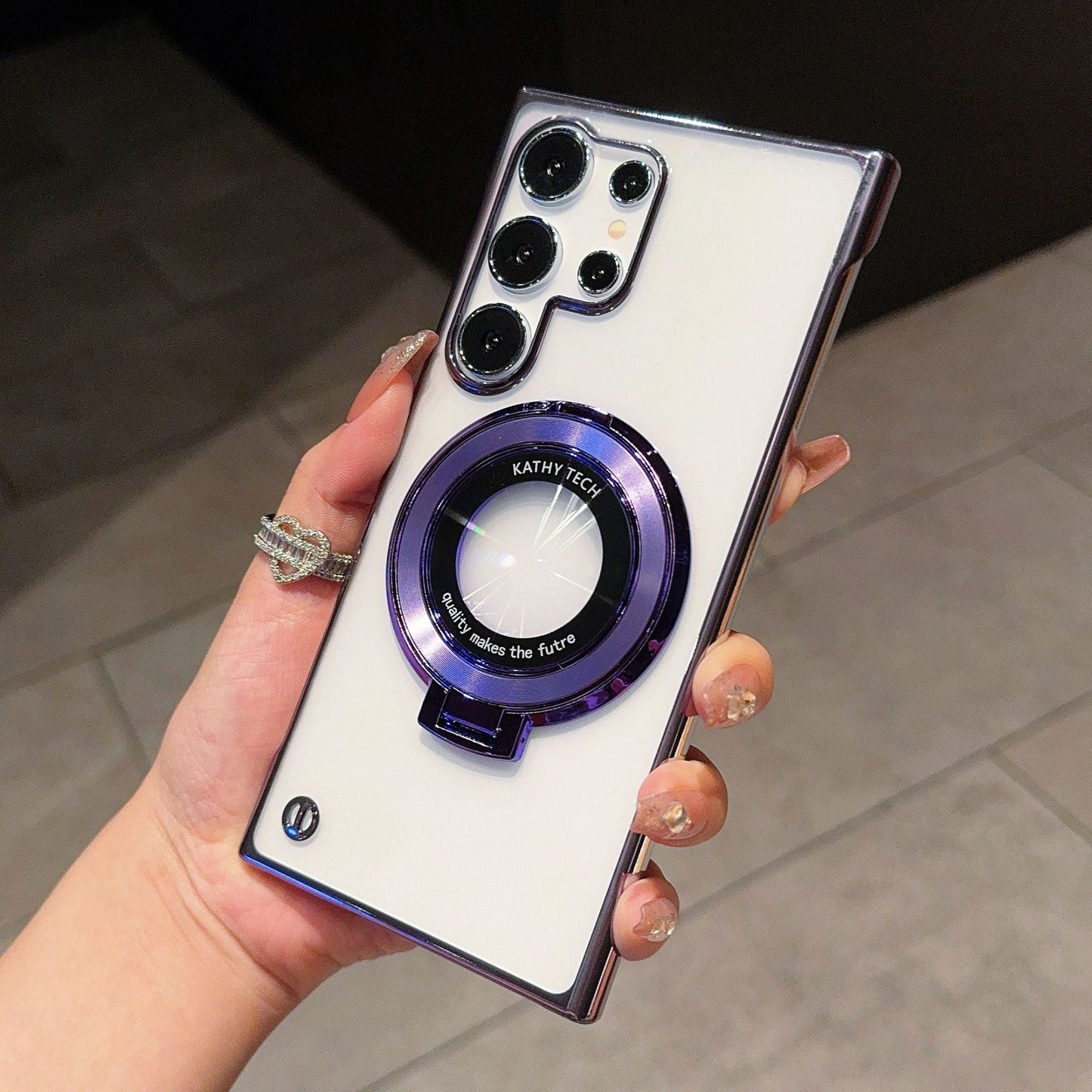 Casing ponsel Samsung tanpa bates magnetik elektroplating transparan