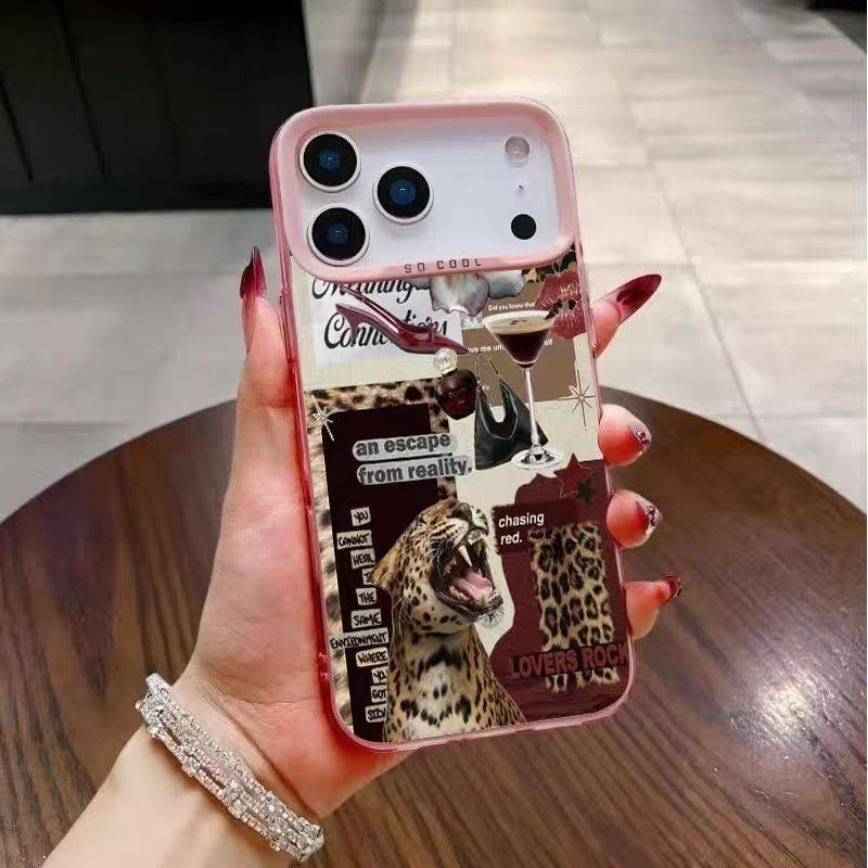 Leopard print red wine Apple phone case