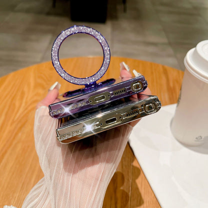 Glitter mirror electroplated rhinestone magnetic Samsung mobile phone case