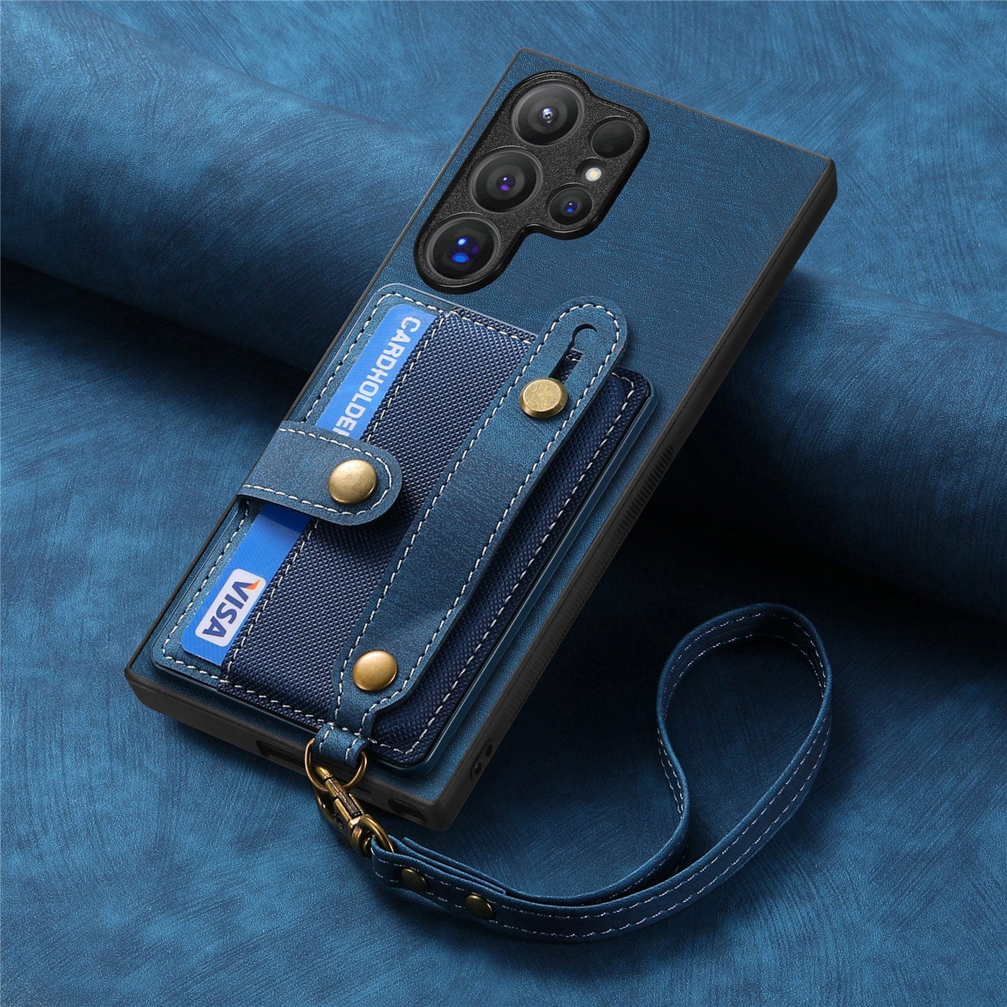 Wristband Lanyard Card Slot Leather Case Samsung Phone Case