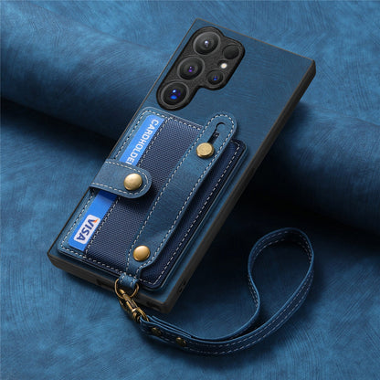Wristband Lanyard Card Slot Leather Case Samsung Phone Case