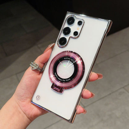 Casing ponsel Samsung tanpa bates magnetik elektroplating transparan