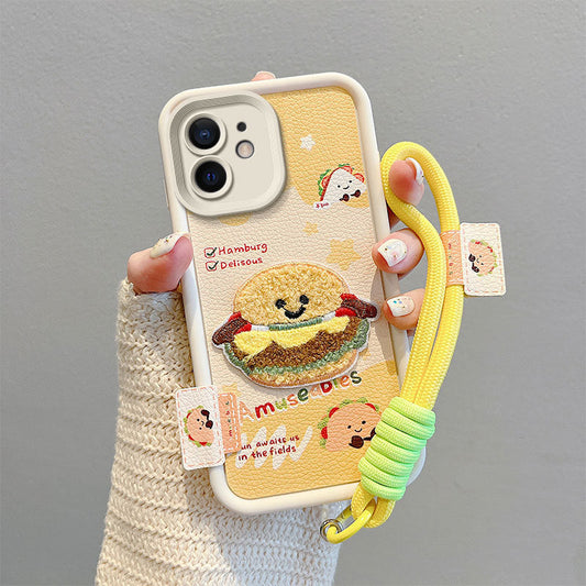 Leather embroidered cartoon Apple phone case