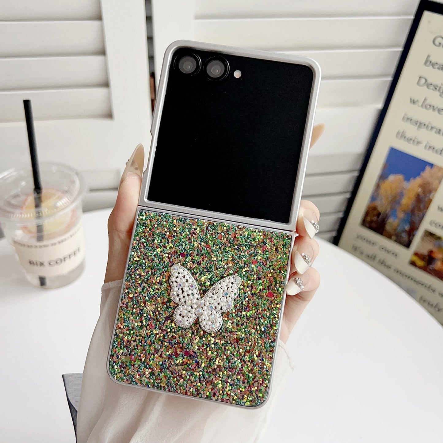 Phantom Glitter Diamond Butterfly Samsung Z Flip Phone Case