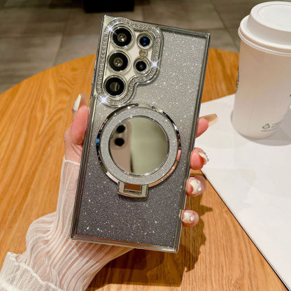 Glitter mirror electroplated rhinestone magnetic Samsung mobile phone case