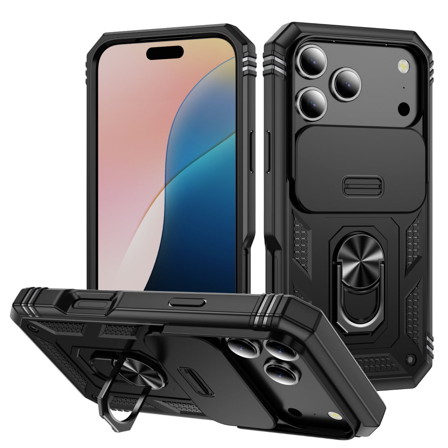 Window-opening 3-in-1 magnetic ring case for Apple phones