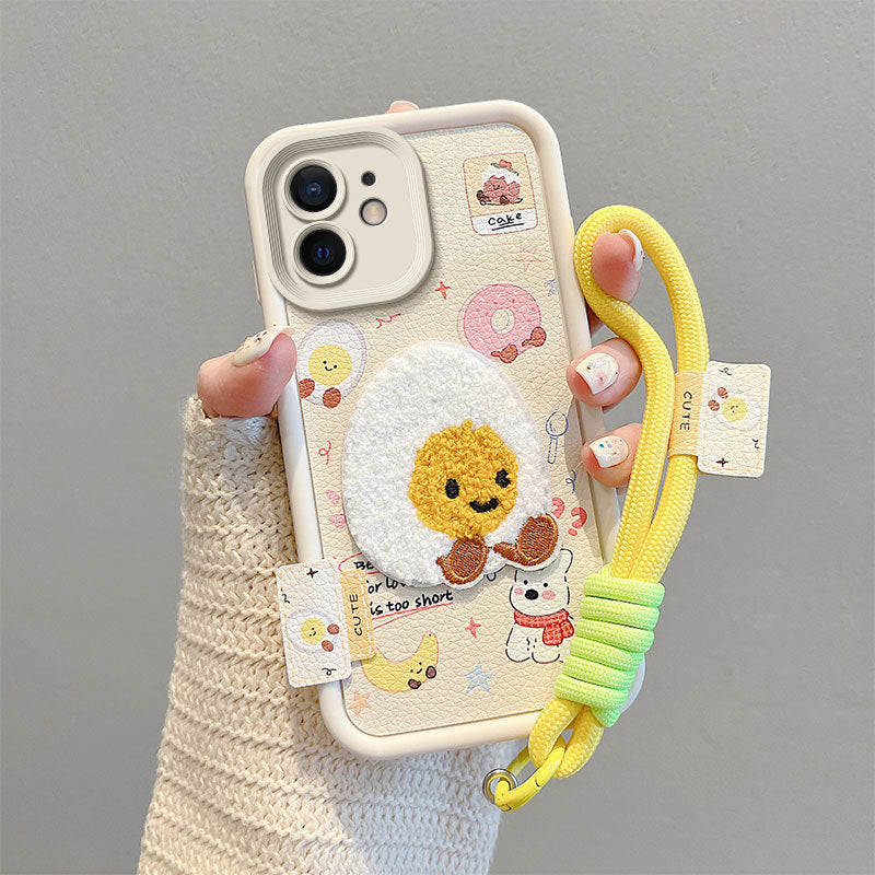 Leather embroidered cartoon Apple phone case