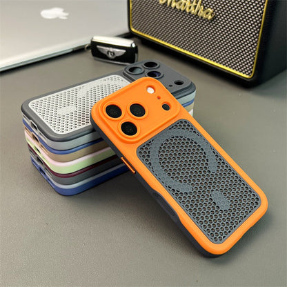 Color-blocked, skin-feeling magnetic heat dissipation mesh Apple phone case
