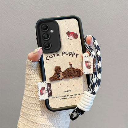 Leather Embroidery Cartoon Samsung Phone Case