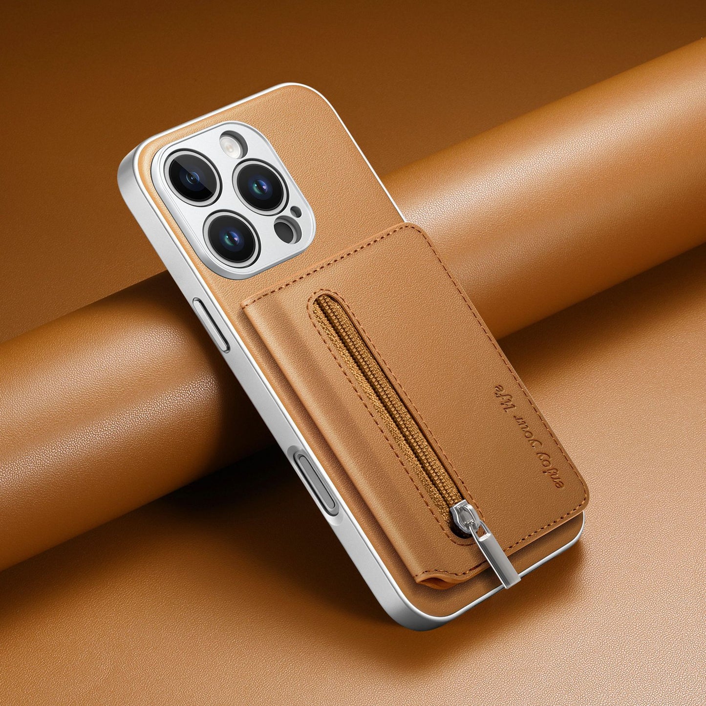 Silver frame card holder with card slot for Apple phone case