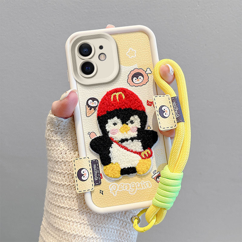 Leather embroidered cartoon Apple phone case