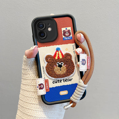 Leather embroidered cartoon Apple phone case