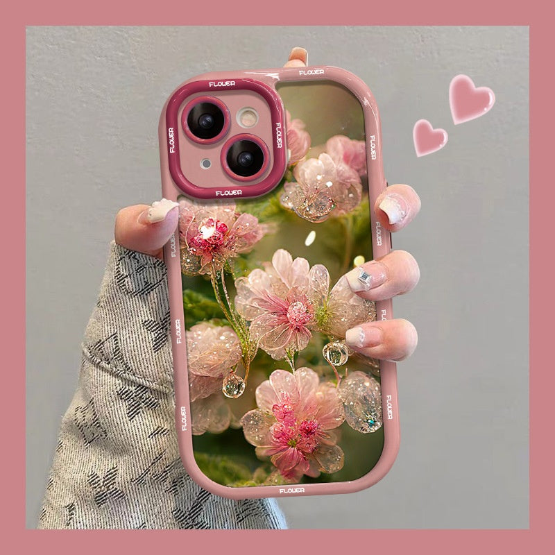 Pink Crystal Flower Apple Phone Case