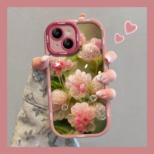 Pink Crystal Flower Apple Phone Case
