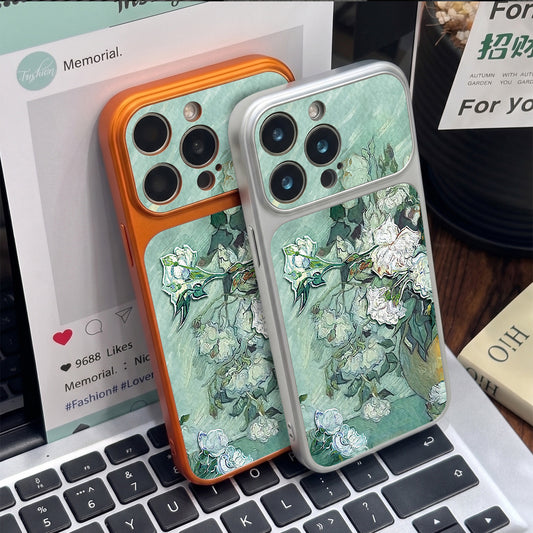 Oil painting white flower magnetic Apple phone case